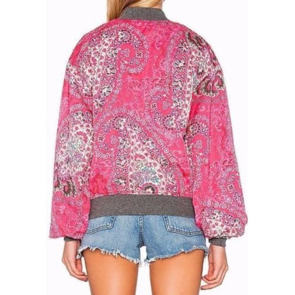 NWT Free People Pink Floral Bomber Jacket XS - Picture 2 of 6